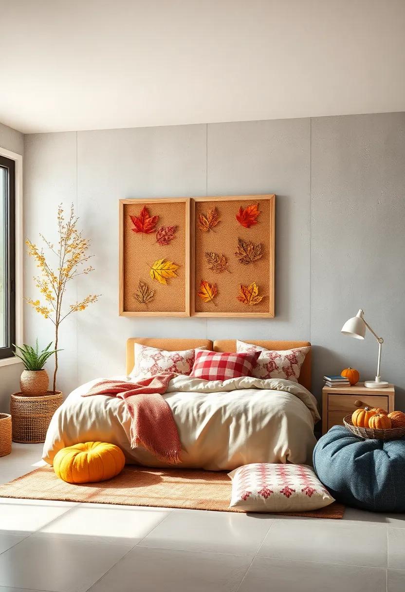 Rustic Cork Boards Framed In Autumn Leaves Shapes Providing A Functional And Seasonal Display Area