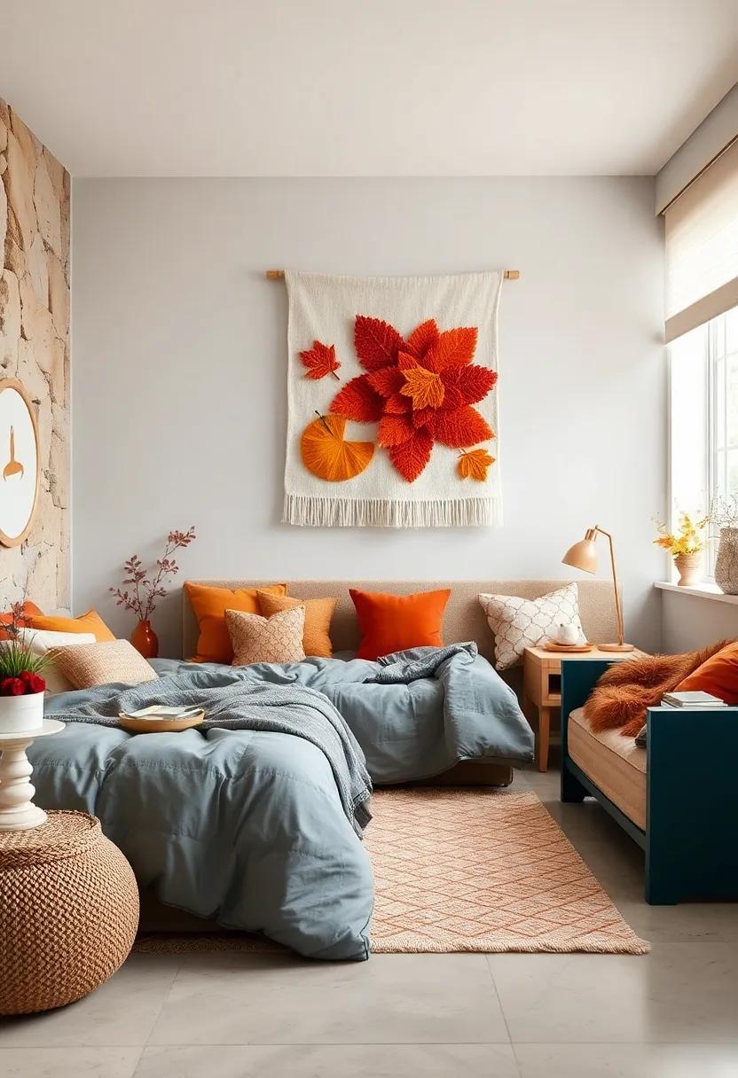 Plush Wall Hangings Featuring Abstract Autumn Shapes Offering A Textural Focal Point In Bedrooms