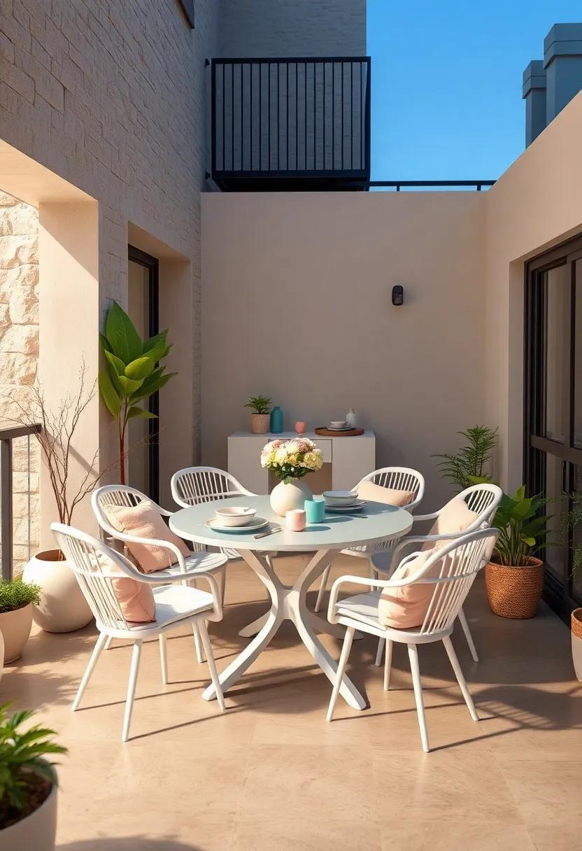 Chic Scandinavian Inspired White Dining Set Paired With Clean Lines And Soft Pastel Table Decor