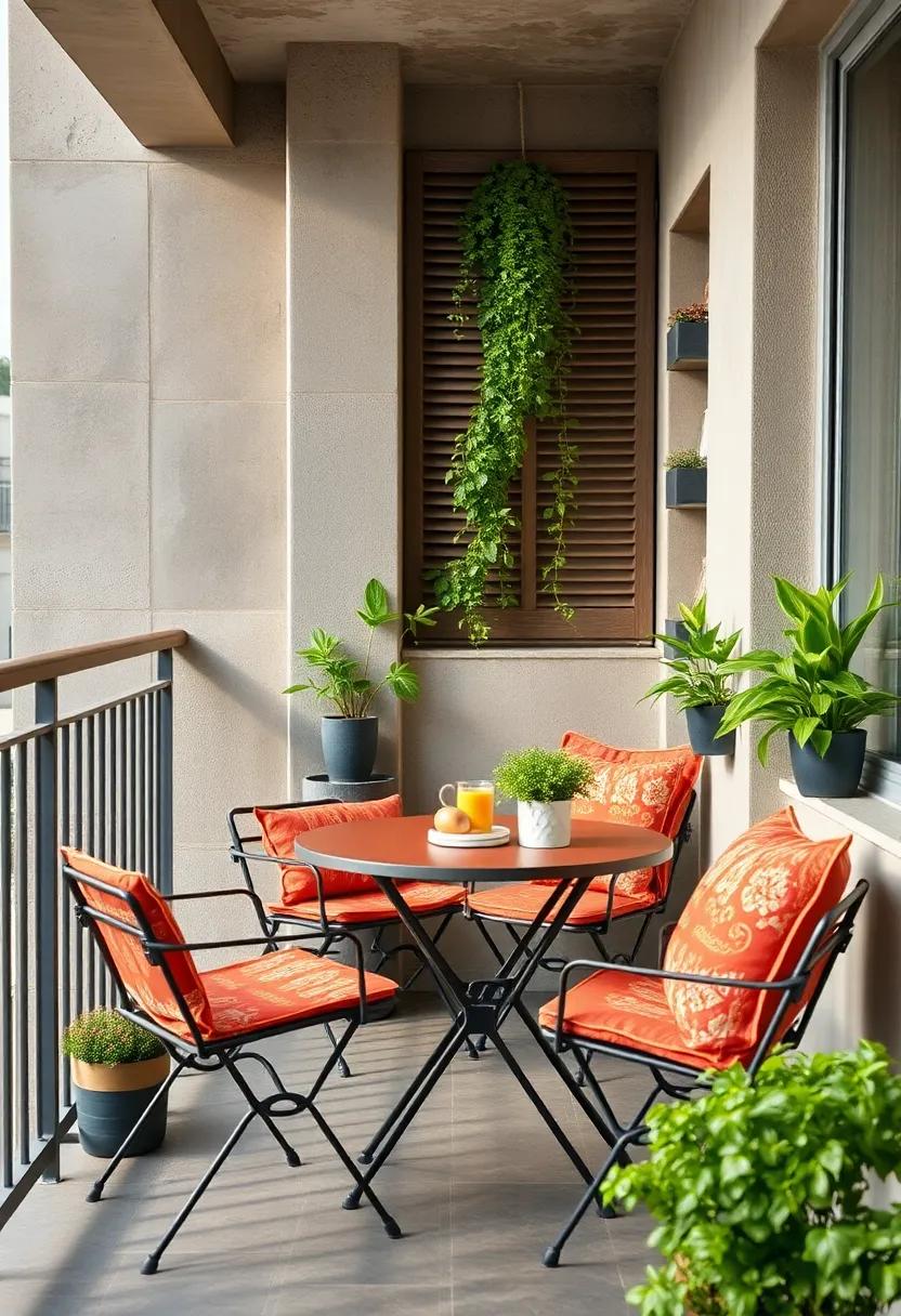 Compact Bistro Sets With Colorful Cushions Paired With Potted Herbs Creating A Vibrant Dining Nook