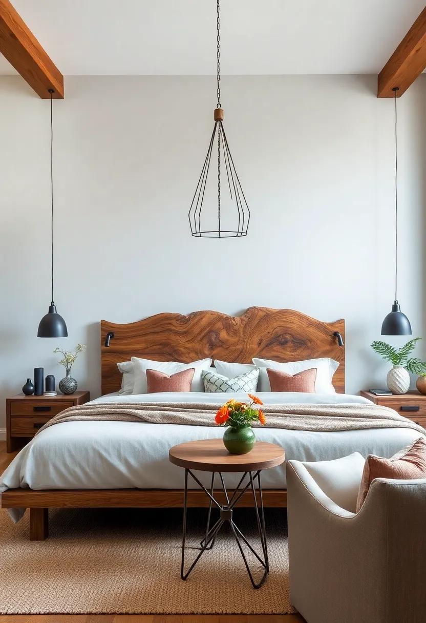 Organic Shapes Carved in Barnwood Headboards Offering Unique Visual Interest and Rustic Sophistication
