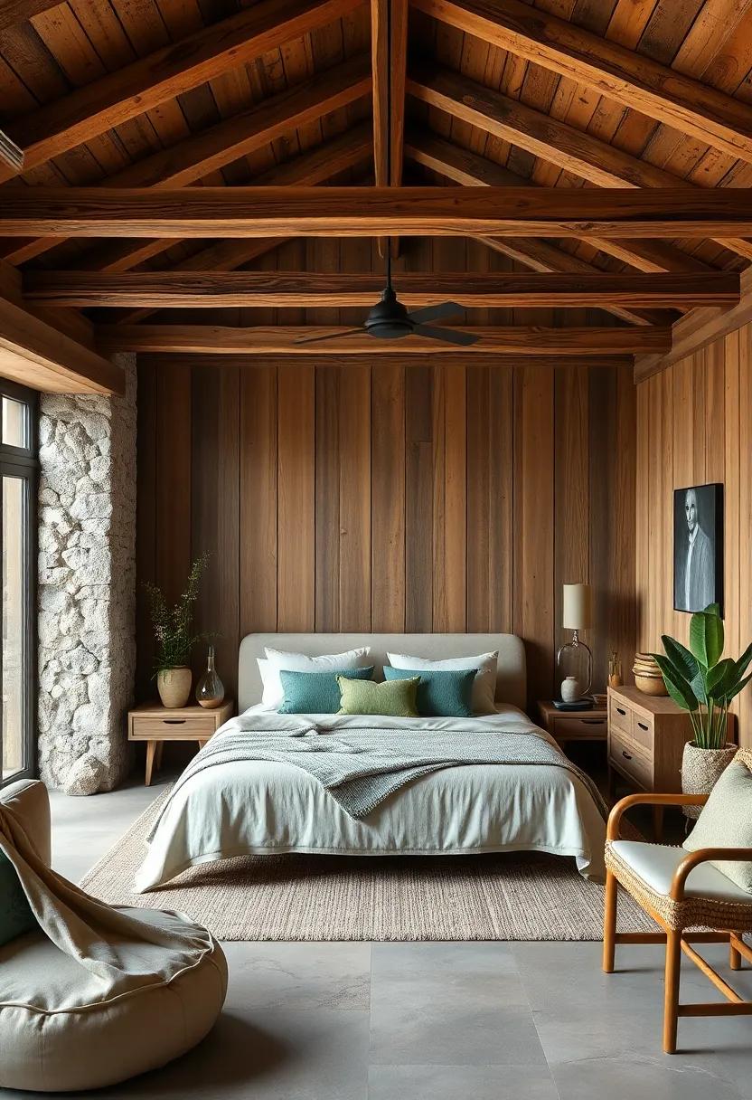 Warm Earthy Palette Featuring Weathered Wood and Muted Greens for a Balanced Rustic Aesthetic