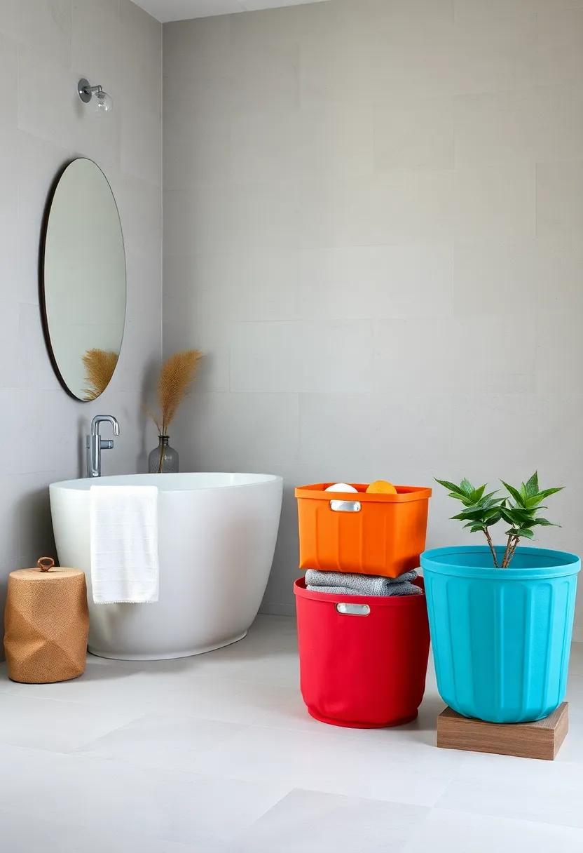 Bright Colored Bins Serving As Decorative Accents While Organizing Towels And Linens