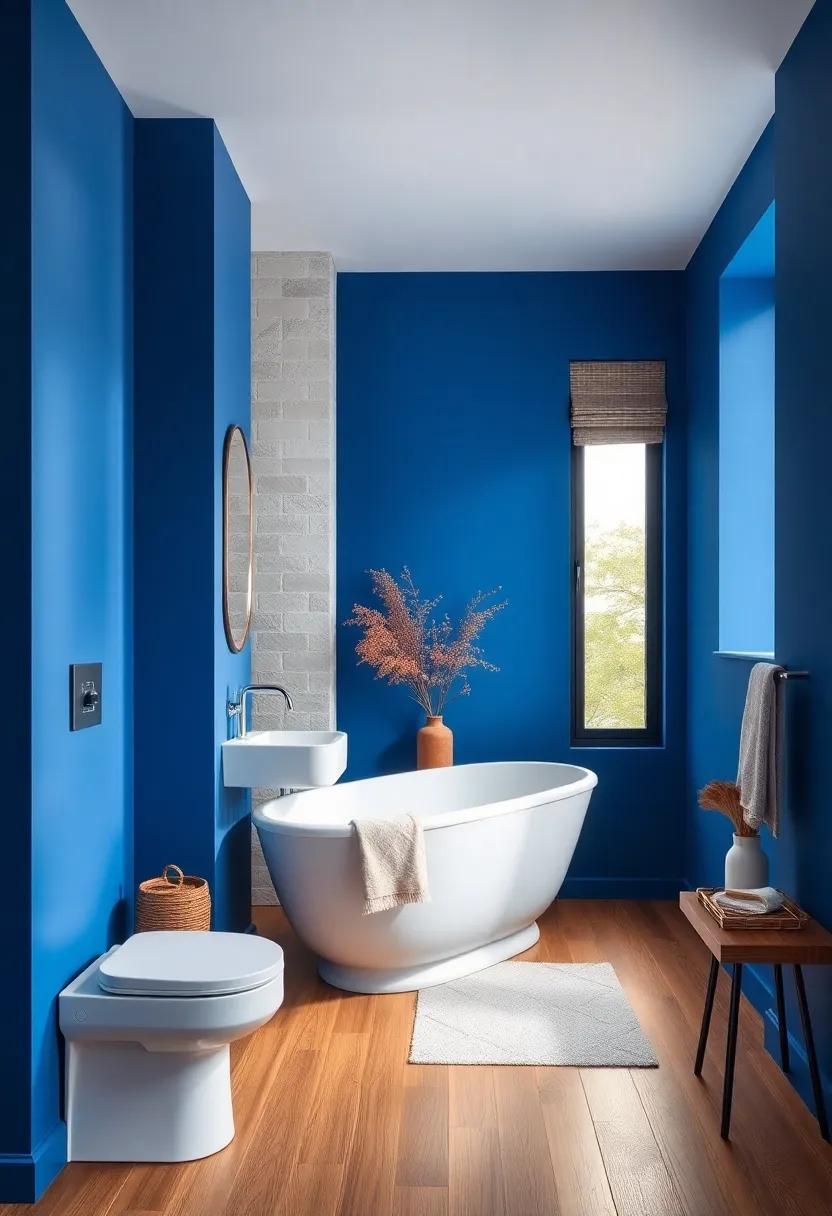 Bold Cobalt Blue Walls Paired With Warm Wooden Flooring To Create A Stylish Inviting Ambiance