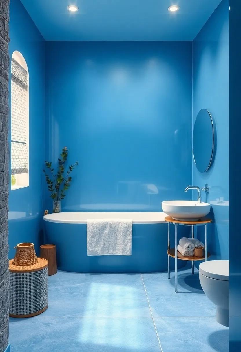 Bright Blue Bathroom With Frosted Glass And Chrome Finishes To Maximize Light And Space