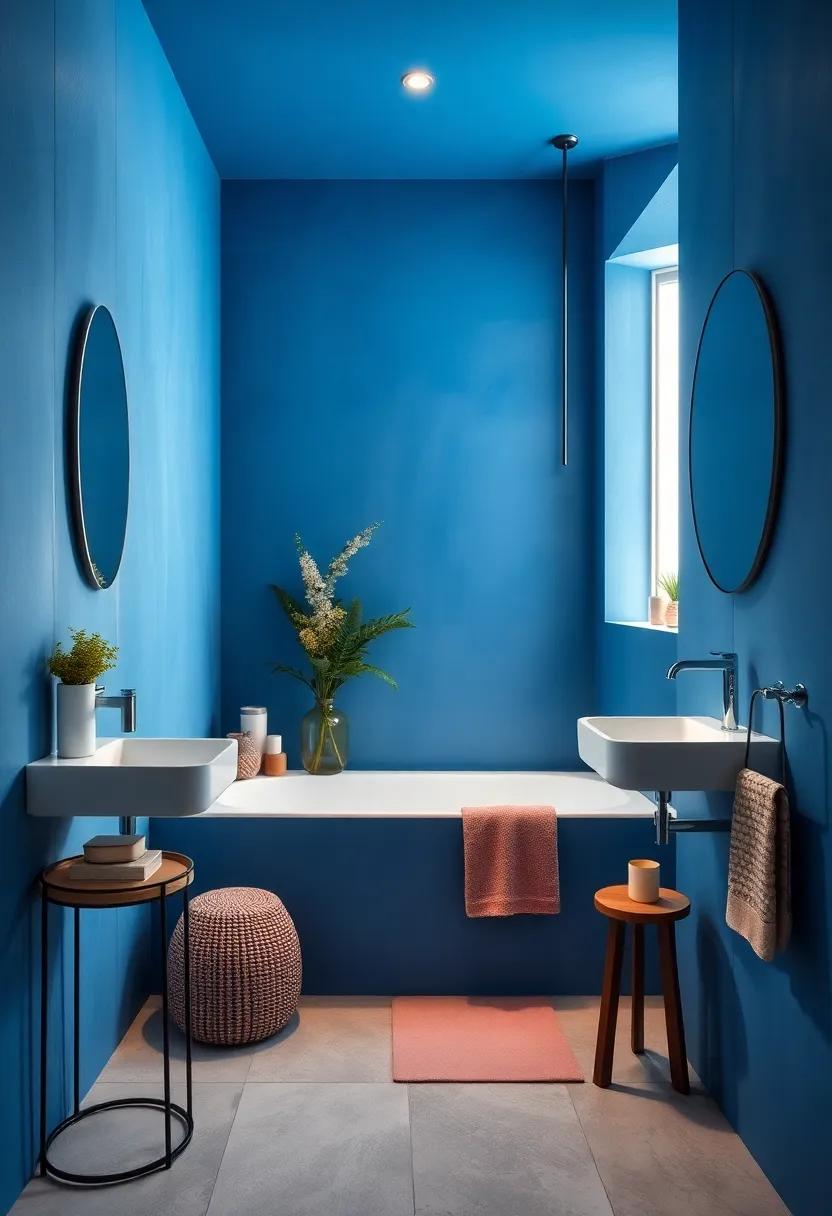 Modern Blue Bathroom Showcasing Geometric Patterns And Clean Lines For A Contemporary Look