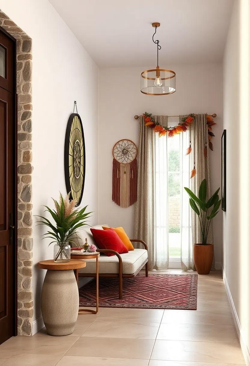 Playful Arrangement of Dreamcatchers and Feather Garlands Bringing Dynamic Boho Elements to Walls