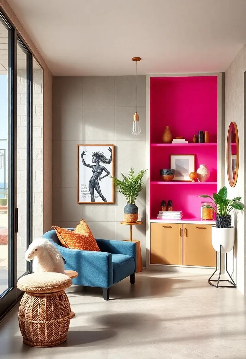 Brightly Painted Entryway Shelves Displaying Collections That Reflect Your Personal Flair