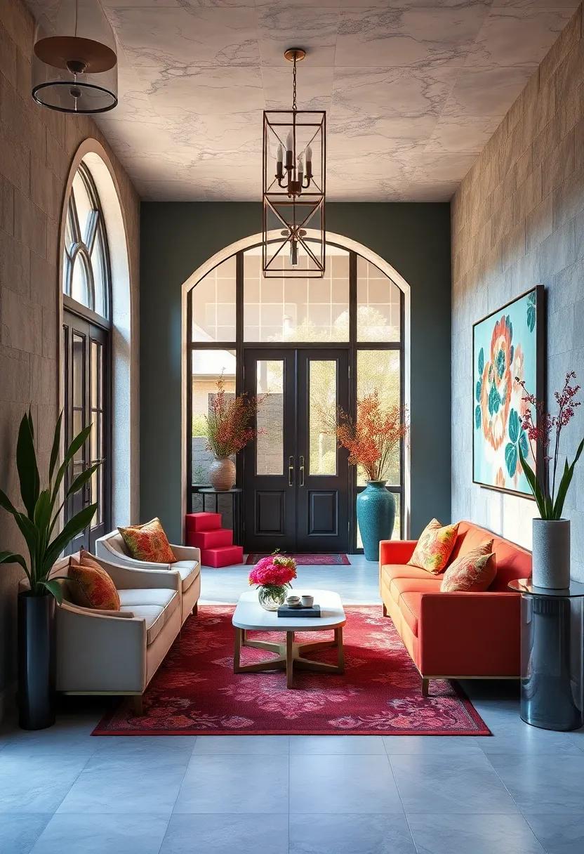 Busy Floral Prints in Bold Colors That Energize the Entry From Floor to Ceiling