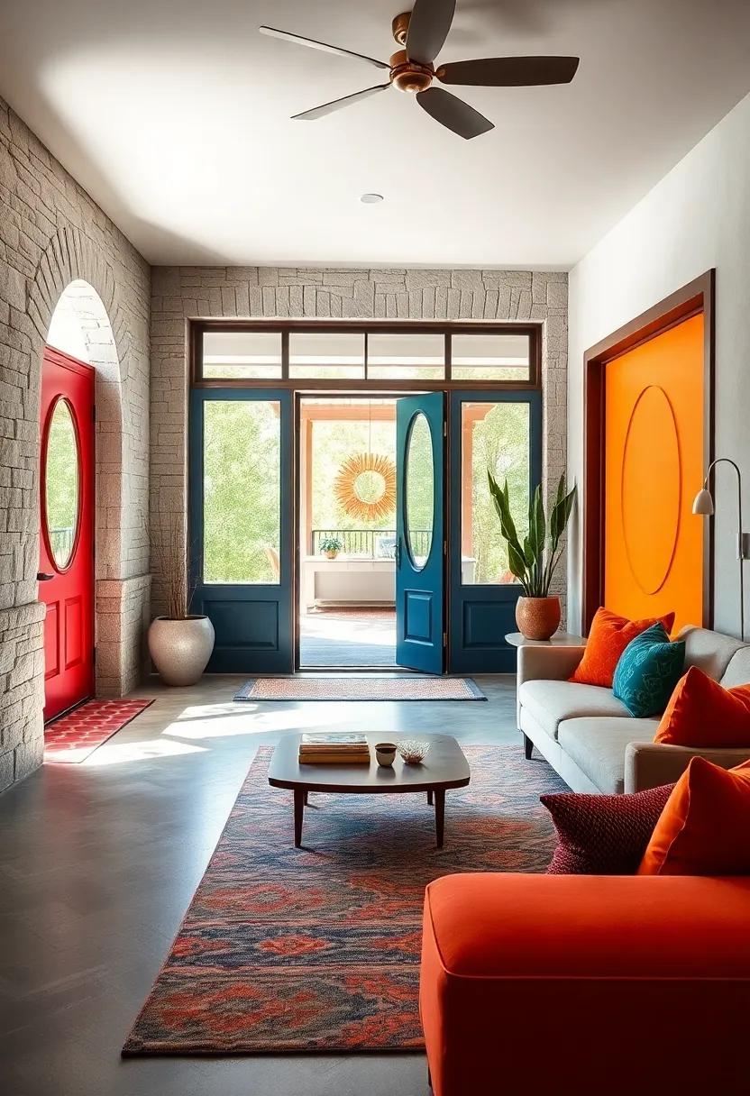 Contrasting Color Insets on Entry Doors Offering Unique Shape and Visual Flair