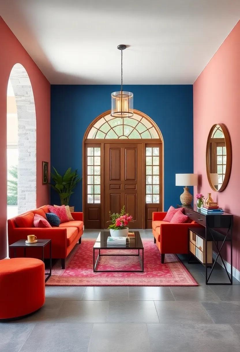 Striking Contrasts Between Bold Walls and Subtle Flooring for a Balanced Entrance Look