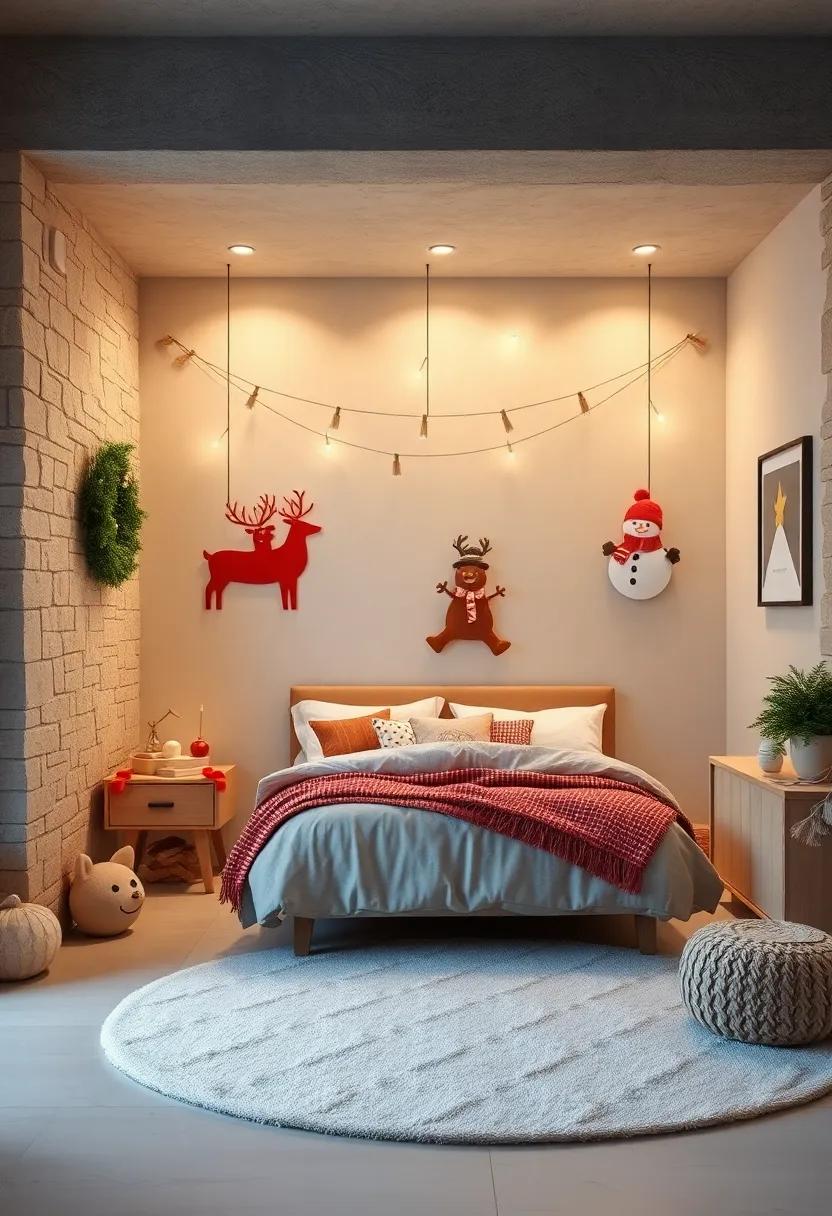 Playful Reindeer and Snowman Motifs Bringing Joy to a Child's Holiday Bedroom Sanctuary