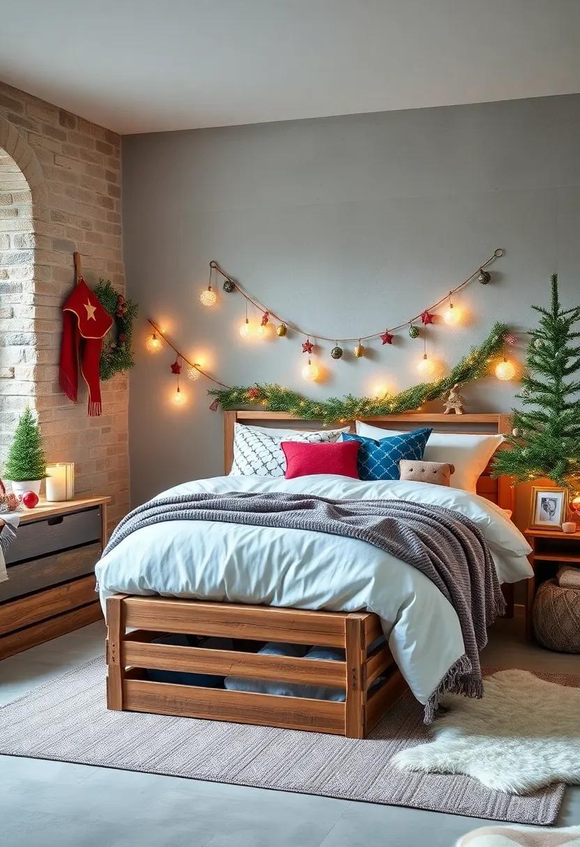 Rustic Wooden Crate Toy Storage Blended Perfectly with Festive Bedding and Cozy Throws