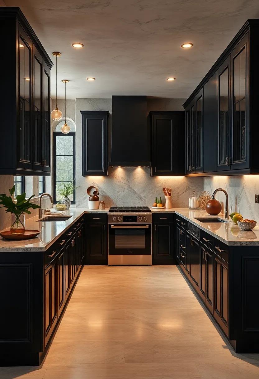 Art Deco Inspiration With Dark Lacquered Cabinets And Intricate Metallic Detailing