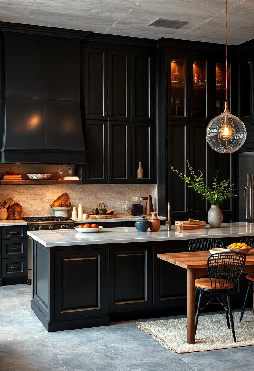 Classic Meets Modern In Kitchens Where Dark Cabinets Frame Bright Islands And Pendant Lighting