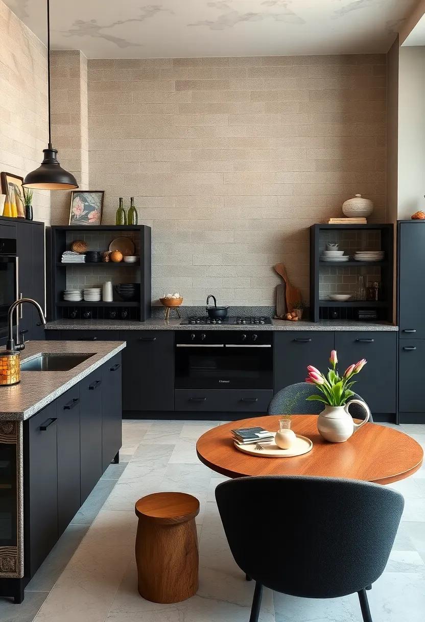 Contemporary Eclectic Kitchens Featuring Charcoal Cabinets Mixed With Vintage And Modern Elements
