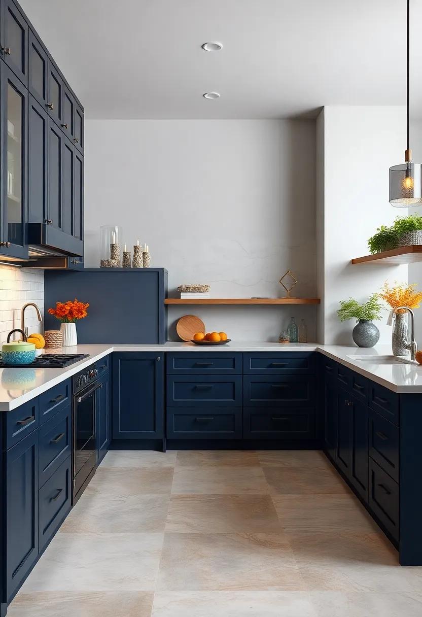 The Depth And Drama Brought By Midnight Blue Cabinets Contrasted With Pale Quartz Counters