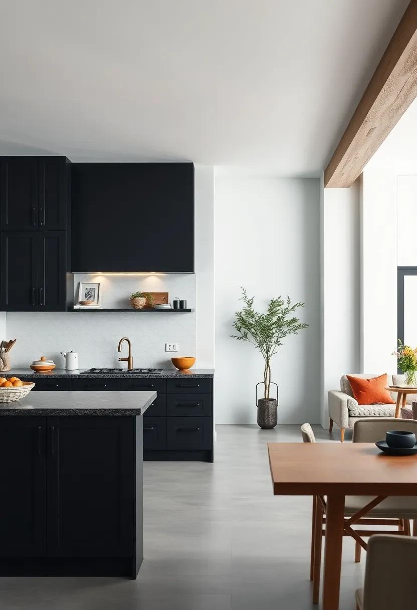 Monochrome Magic Using Jet Black Cabinets And Crisp White Walls In Open Plan Kitchen Spaces