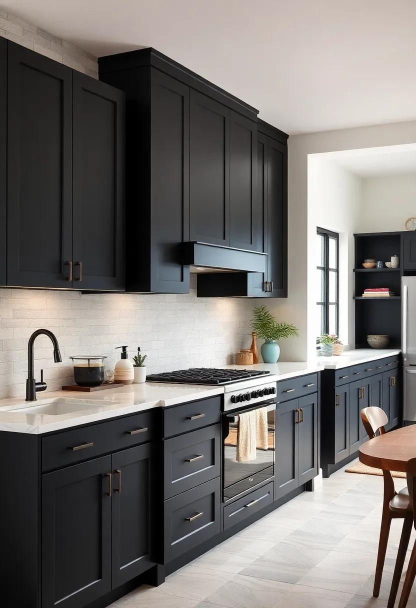 The Timeless Charm Of Matte Black Kitchen Cabinets Set Against Bright Countertops And Modern Fixtures