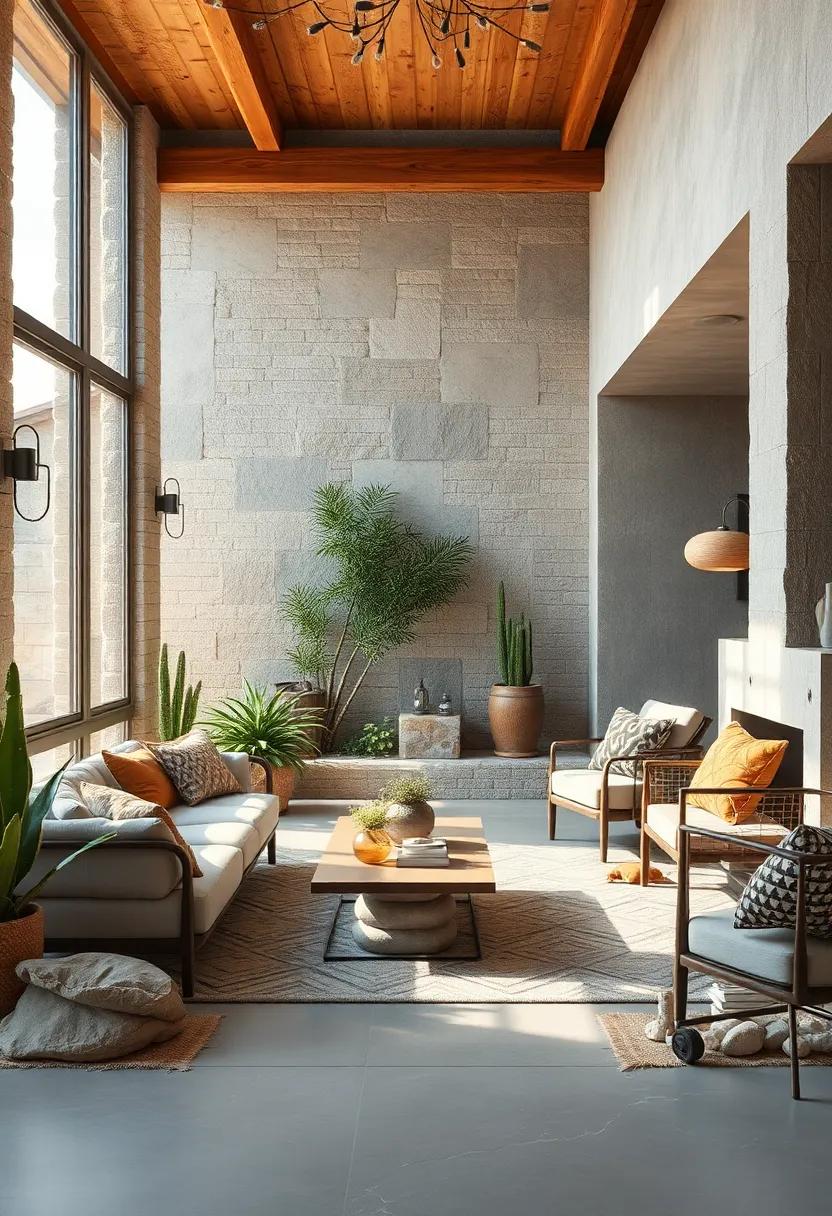 Rustic Wooden Elements Blending Seamlessly with Desert Greenery and Stones