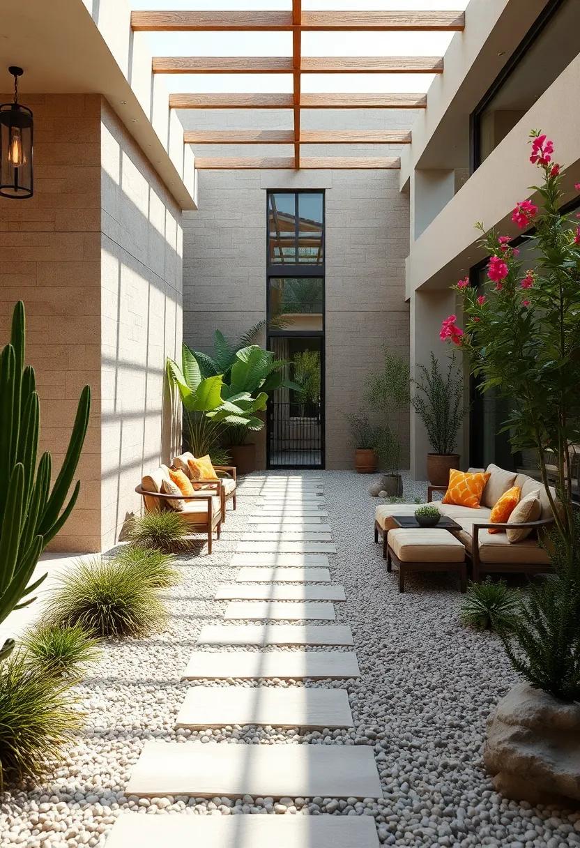 Sun-Drenched Pathways Lined with Resilient Gravel and Heat-Tolerant Flora