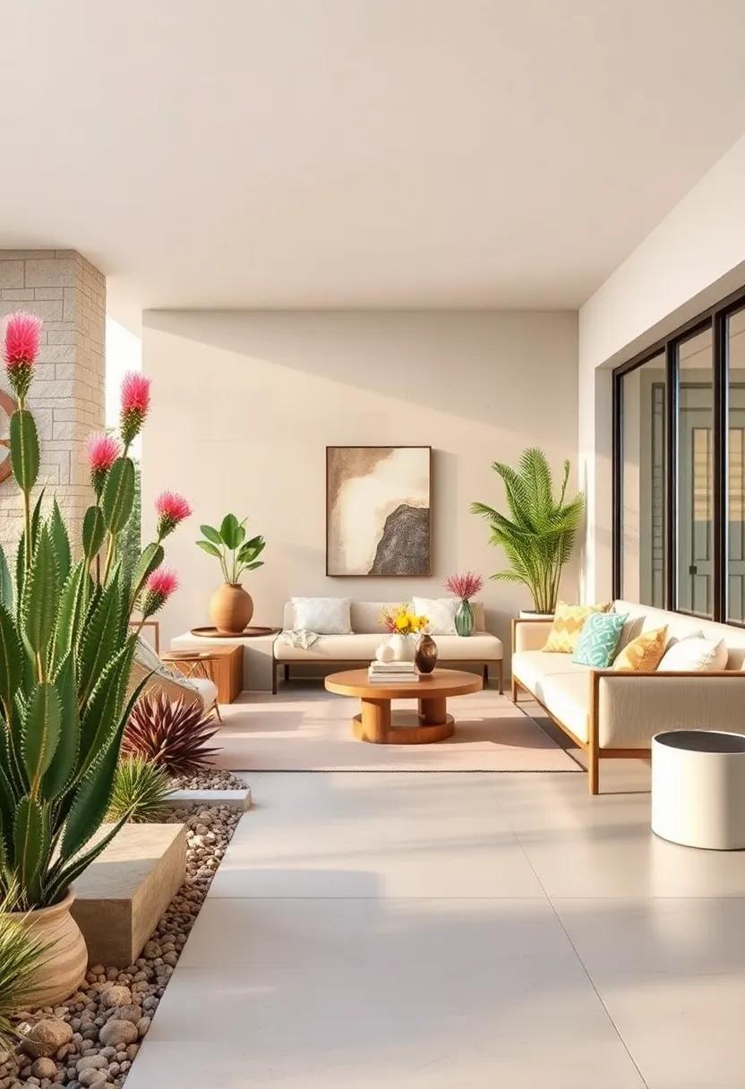 Sunset Hues Captured in Blooming Yucca and Bottlebrush Plants