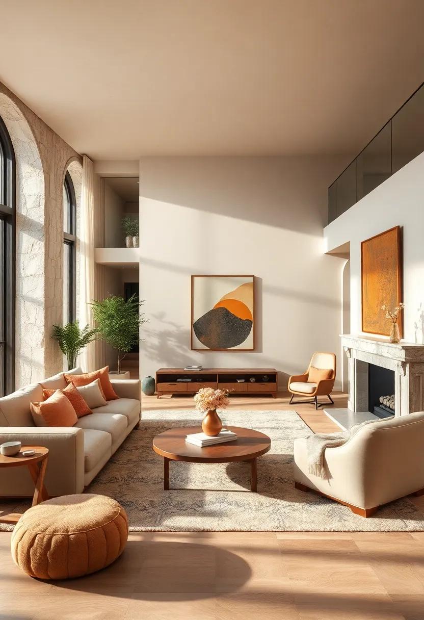 Warm Earth Tone Palette Blending Soft Taupes, Warm Beiges, and Muted Terracottas for a Serene Living Space