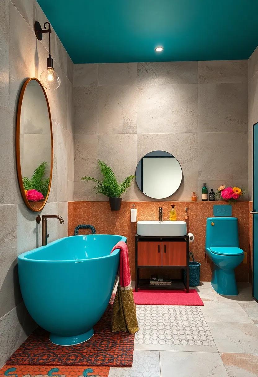Integrating Bold Hues in Eclectic Bathrooms With Patterned Tiles and Colorful Fixtures