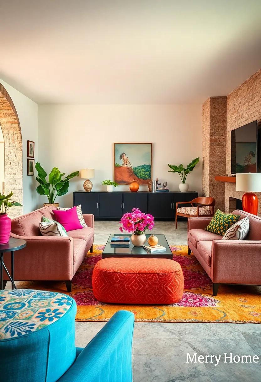 Statement Furniture Pieces with Bold Colors and Unique Patterns as Focal Points