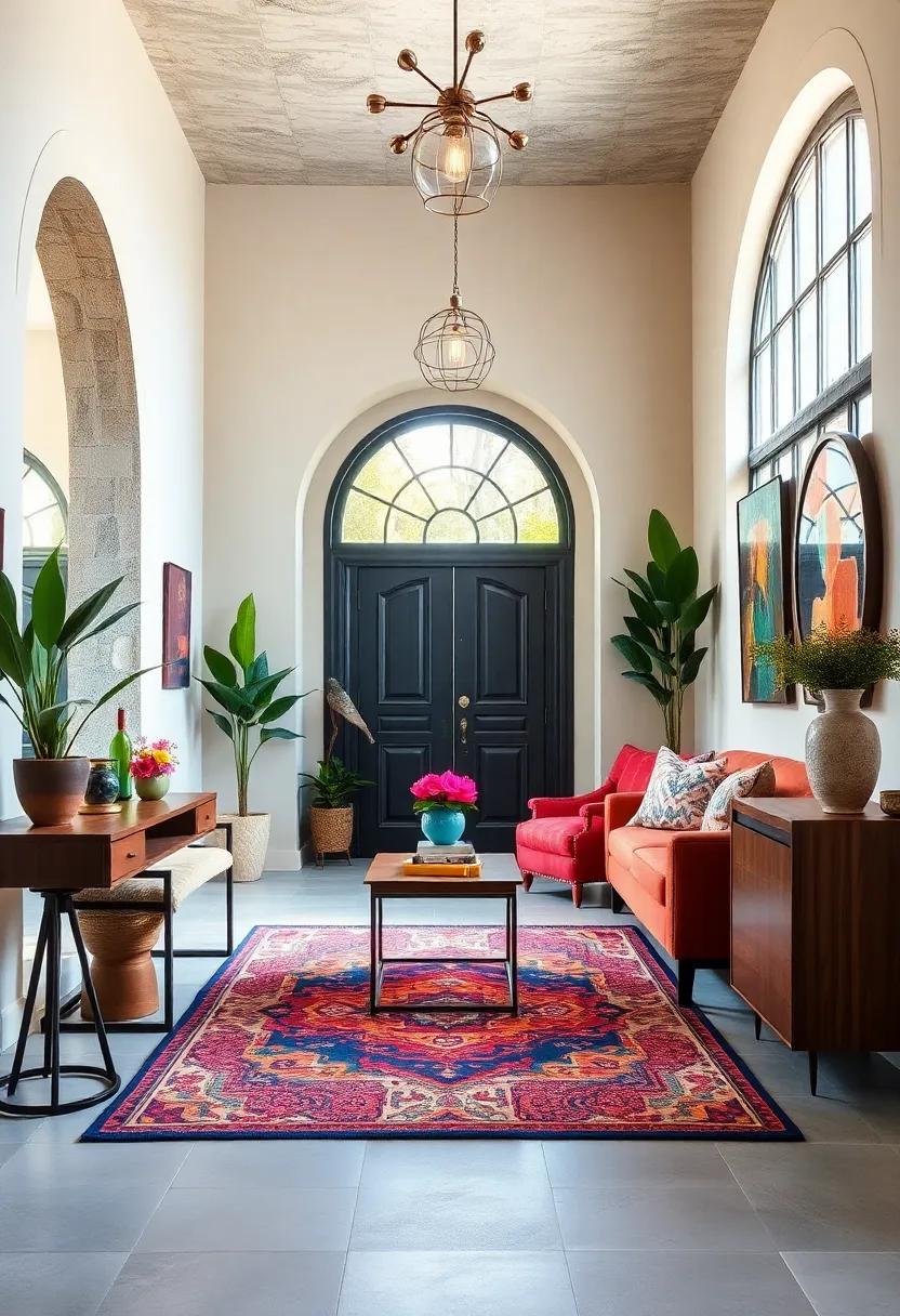 Eclectic Entryways Set With Bold Rugs and Patterned Walls to Make Lasting Impressions