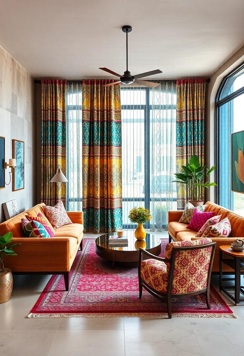 Mixing Patterns on Textiles Like Curtains, Throws, and Upholstery With a Bold Color Palette