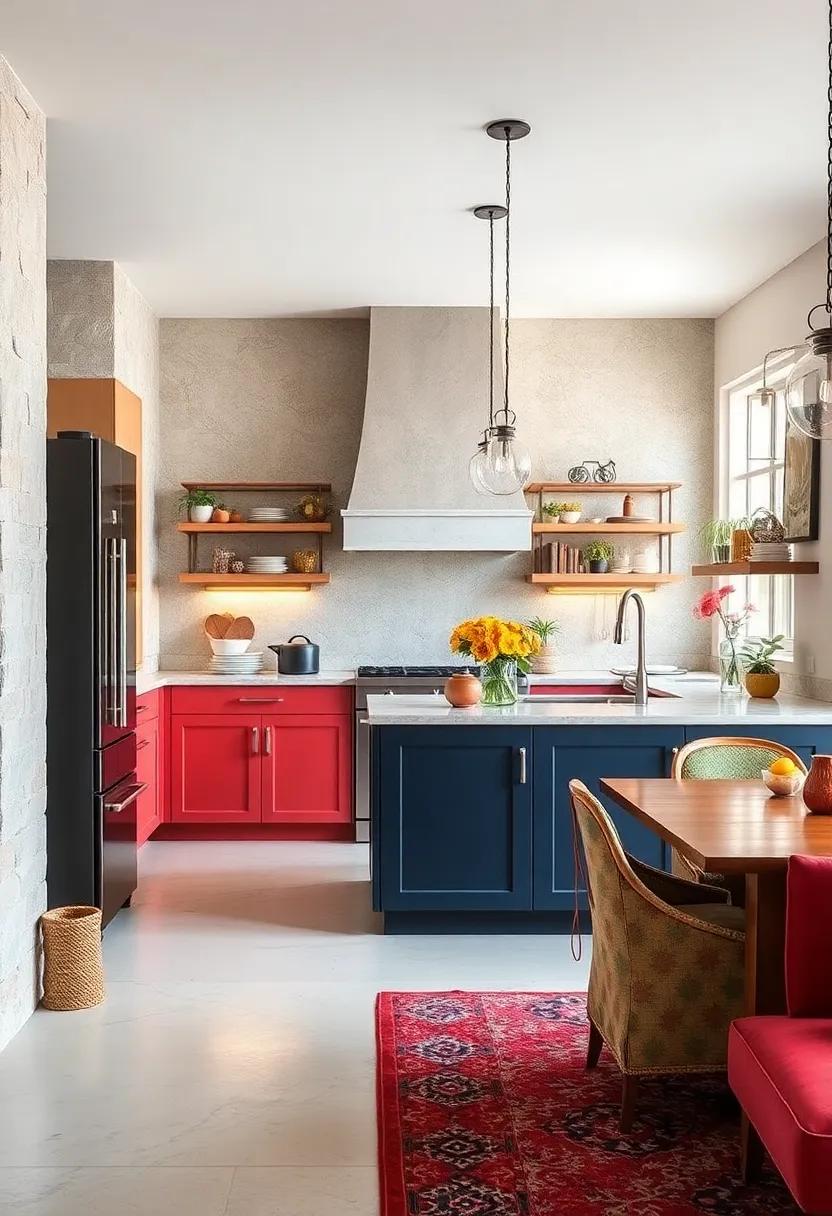 Contrasting Cabinet Styles Creating a Playful Yet Cohesive Kitchen Atmosphere