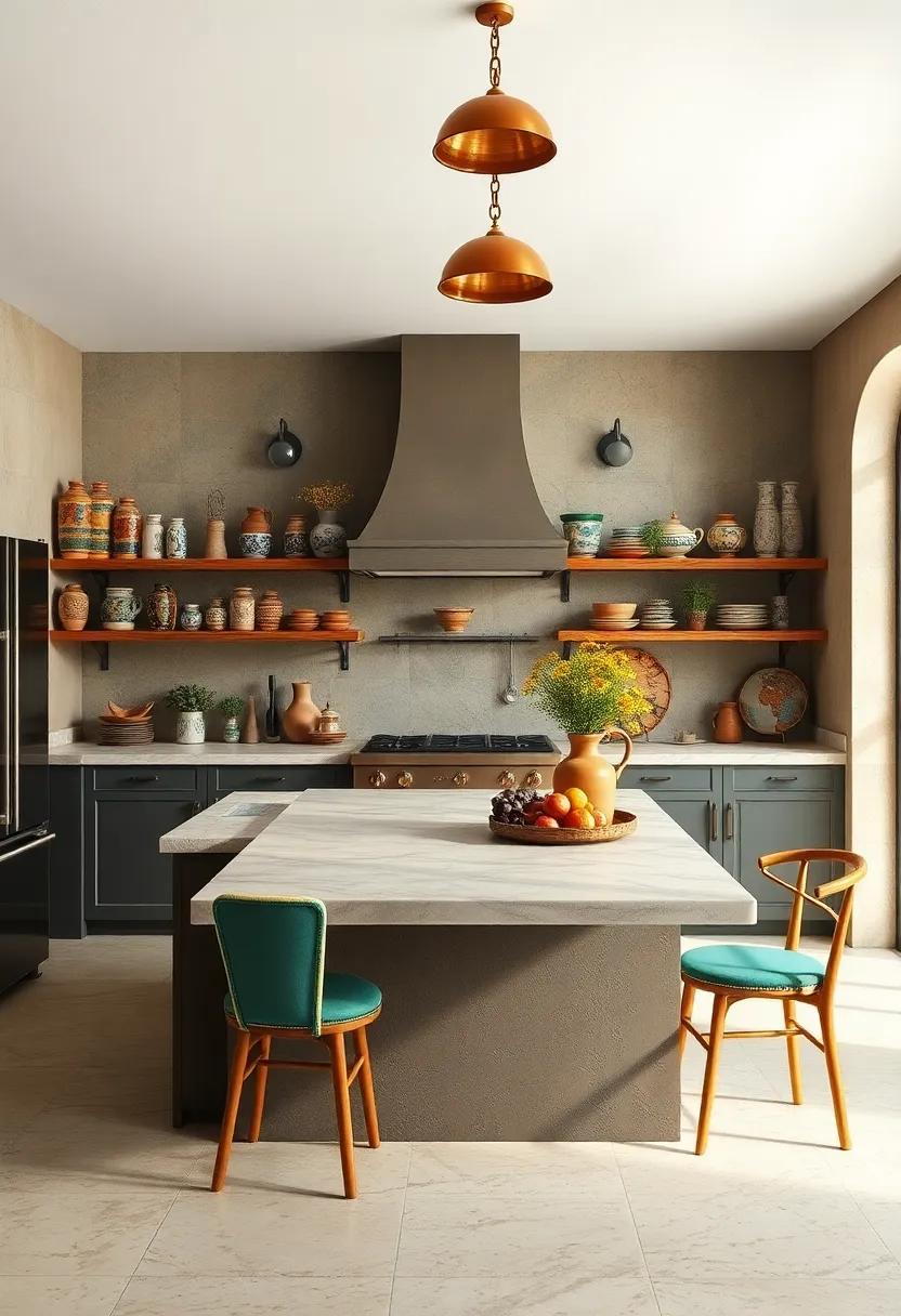 Handpainted Pottery and Ceramic Accents Providing Cultural Layers to Eclectic Kitchen Decor