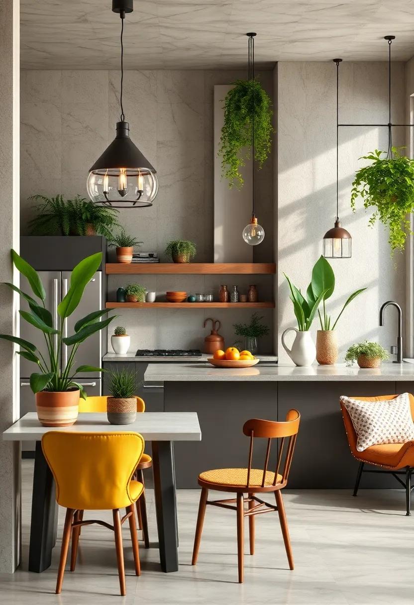 Integrating Greenery Through Varied Planter Styles to Bring Life into Eclectic Kitchen Spaces