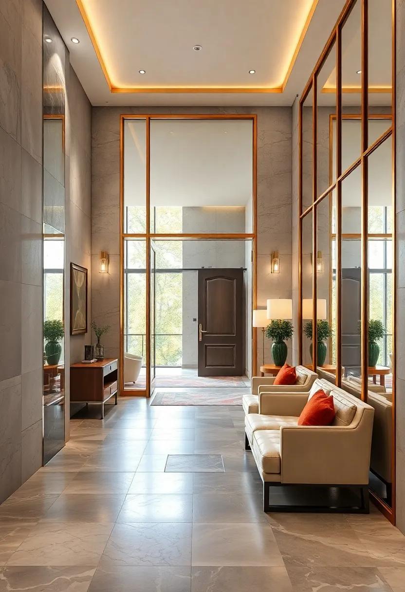 Luxurious Gold-Framed Mirrored Walls Adding Warmth and Grandeur to Classic Entrances