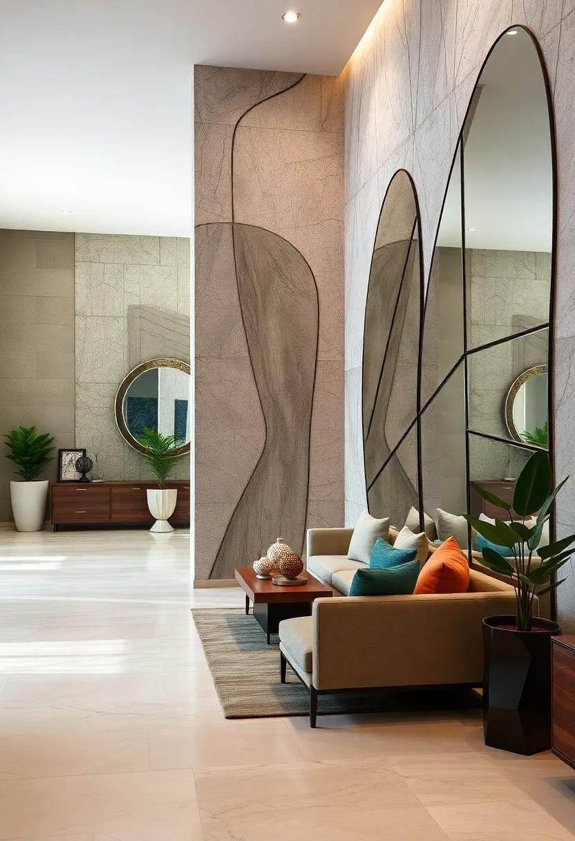 Organic Shapes in Mirrored Walls Evoking Nature's Flow for Serene Entrance Spaces