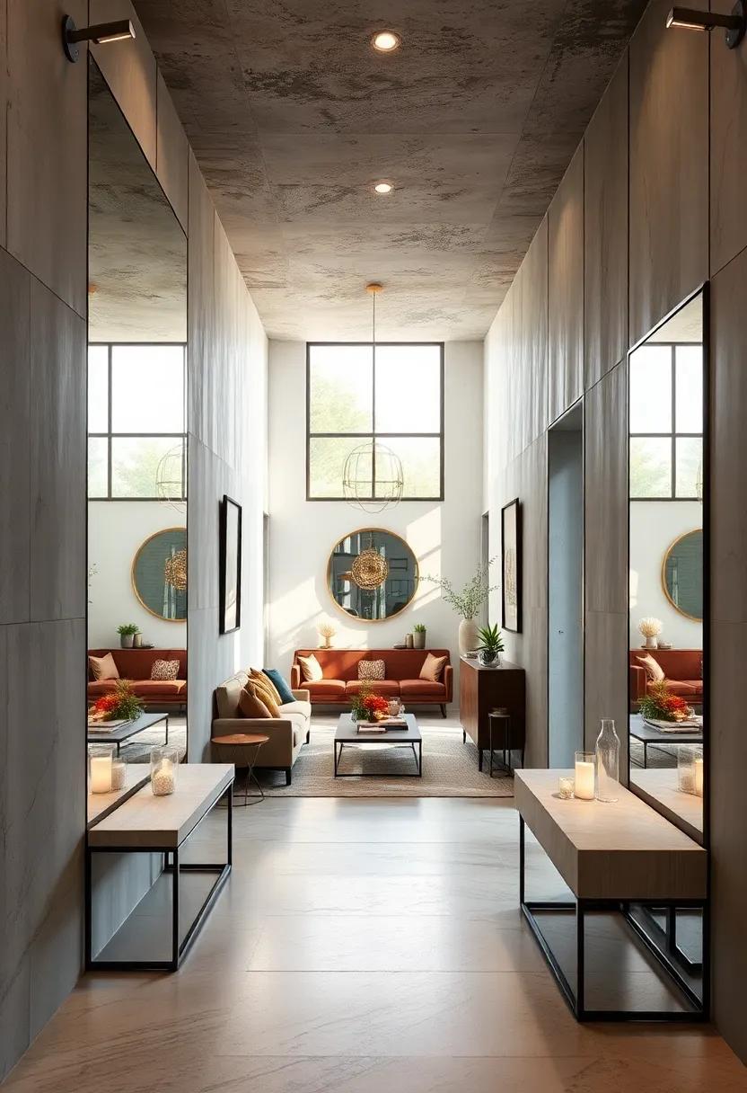 Reflective Elegance Amplifying Natural Light in Narrow Entryways with Mirrored Walls