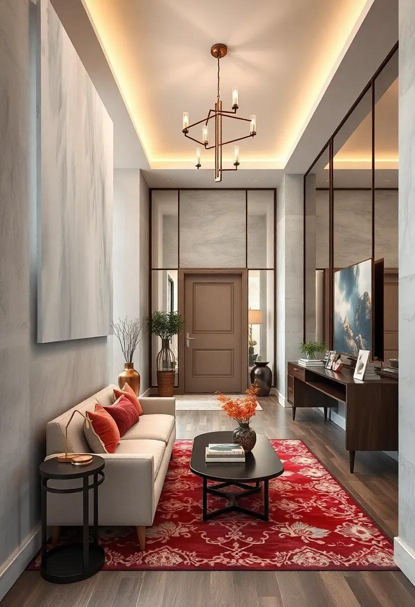 Small Entryway Mirrored Walls Expanding Space Visually While Keeping Design Balanced