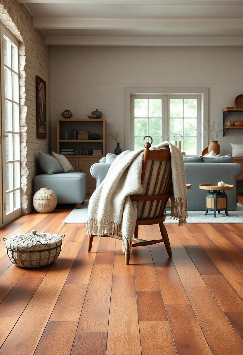 Soft Wool Throw Blankets Draped Over a Classic Ladder Back Chair on a Warm Rustic Wooden Floor
