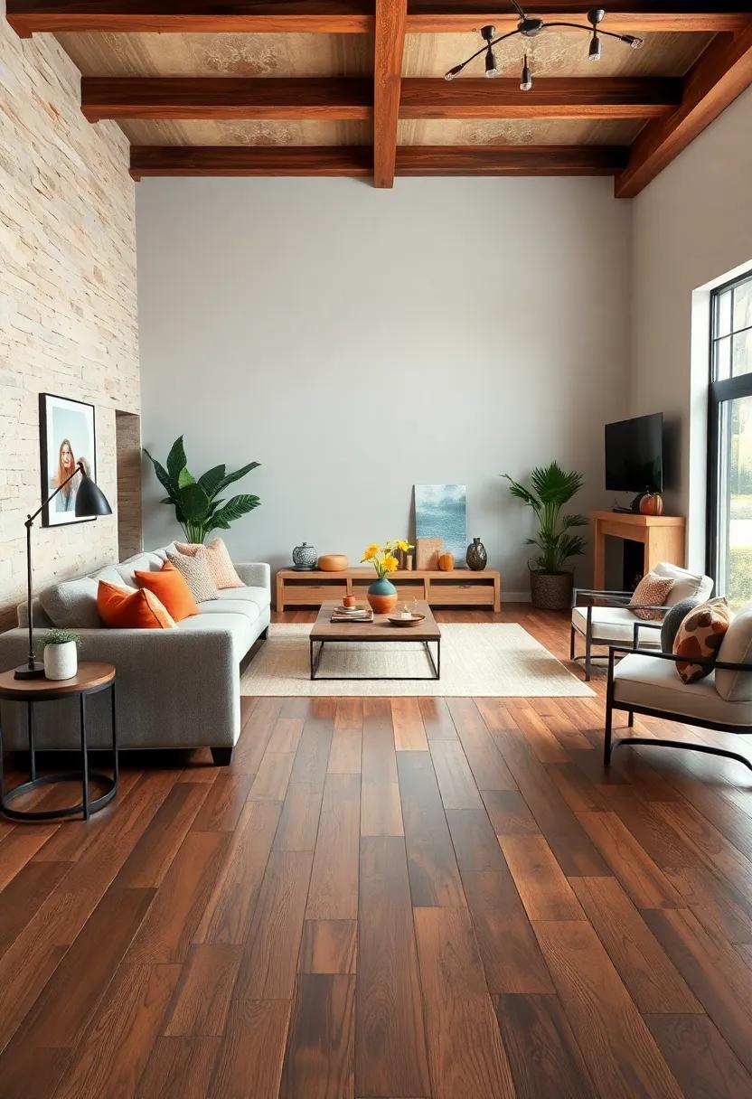 Farmhouse Living Room Featuring a Mix of Raw Timber Furniture and Smooth Rustic Wooden Planks