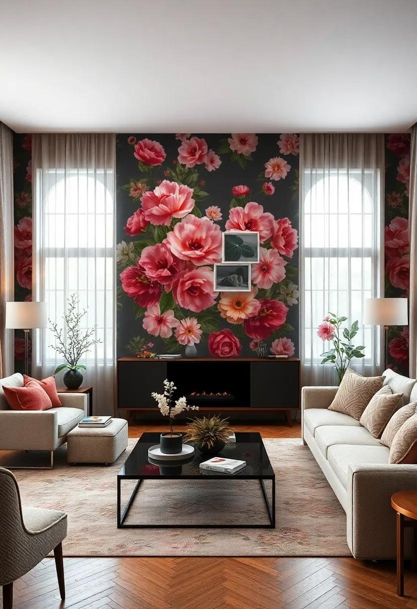 Dark Floral Backgrounds Creating Dramatic and Intimate Living Room Settings