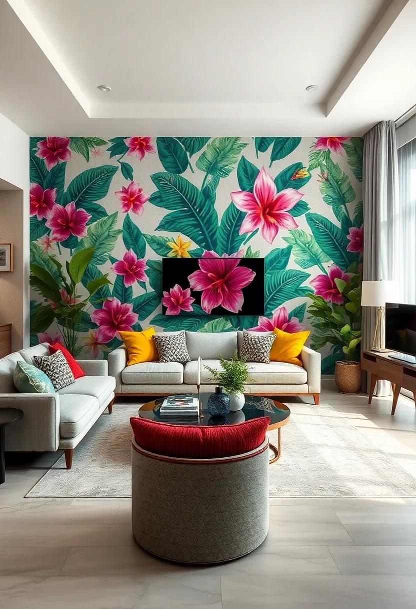 Tropical Flower Motifs Giving Your Living Room a Fresh and Exotic Vibe