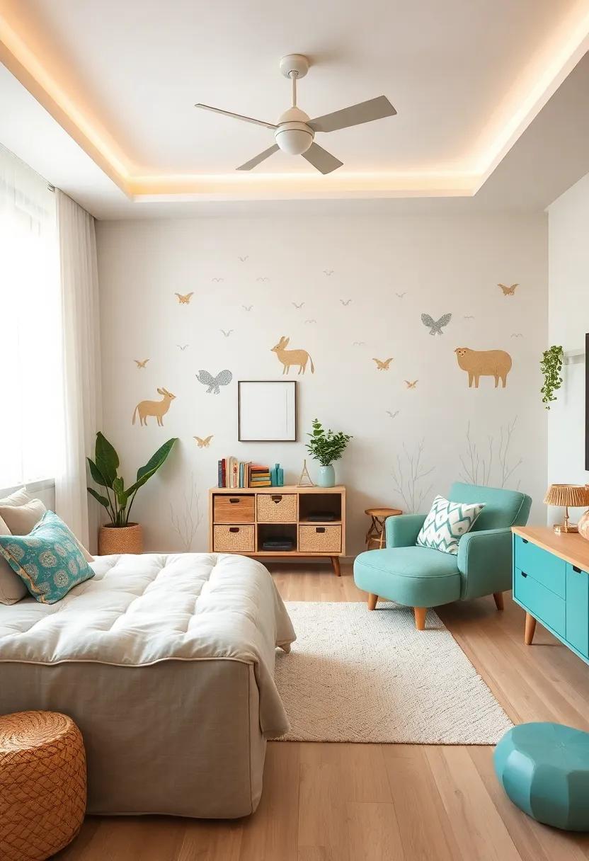 Whimsical Animal Motifs Painted On Walls Adding A Delightful And Inclusive Touch To A Gender-Neutral Room