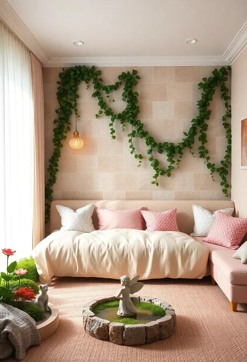 Small Secret Garden Corners Filled with Artificial Ivy, Fairy Statues, and Miniature Fountains to Spark Imagination