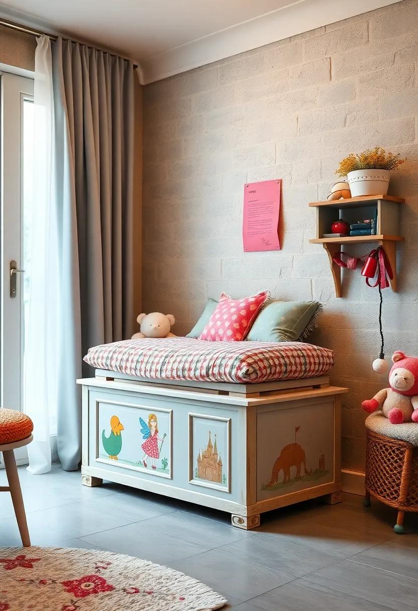 Hand-Painted Wooden Toy Chests Decorated with Fairy Tale Motifs Keeping the Room Organized and Charming