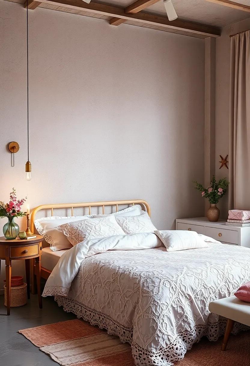 Vintage-Inspired Lace Bedding With Subtle Shimmer Threading Evoking a Soft Fairy Tale Princess Essence