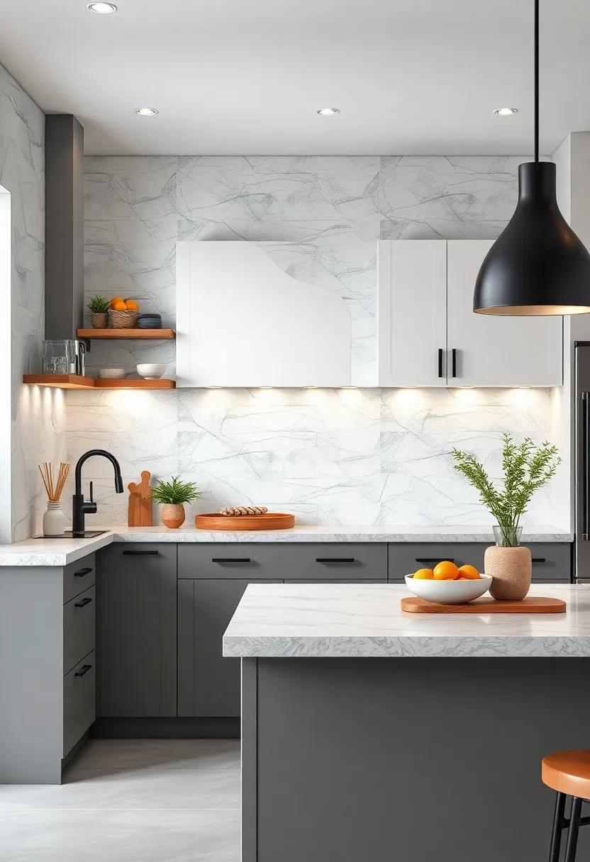 Bold Black Fixtures Standing Out Against the Neutral Palette of Gray and White Kitchen Cabinets