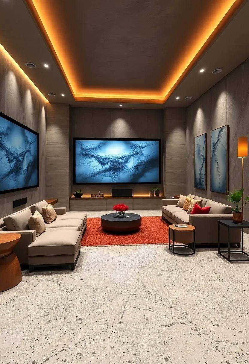 Display Customized Terrazzo Floor Inlays That Add Character to Sophisticated Home Cinemas