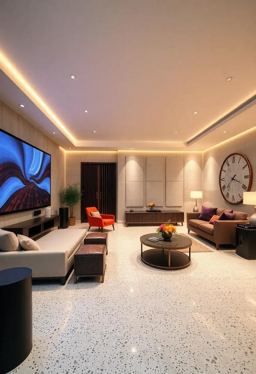Highlight Modern Audio Systems Nestled Within Chic Terrazzo Floor Designs for Clear Sound