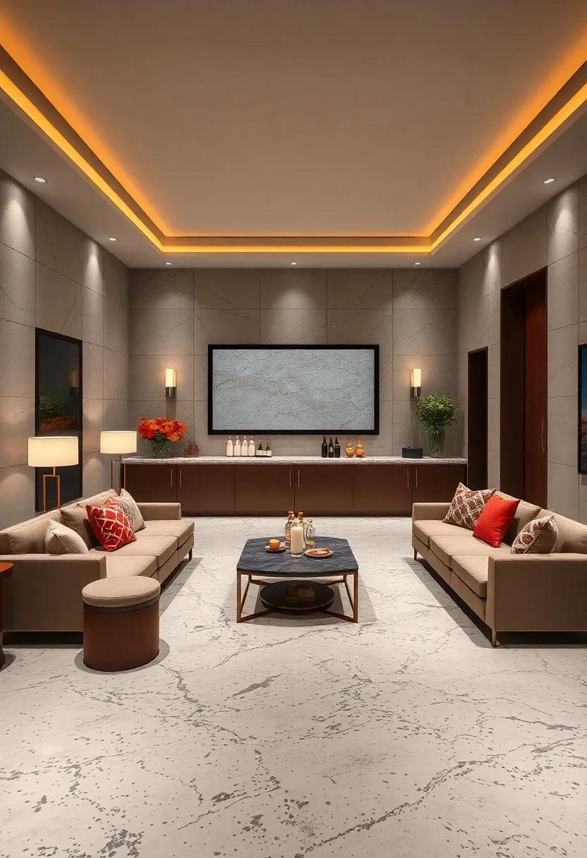 Present Luxurious Beverage Stations Surrounded by Terrazzo Floor Patterns for Ultimate Comfort